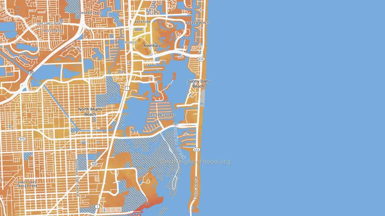 Transit Grade map of Sunny Isles Beach, FL
