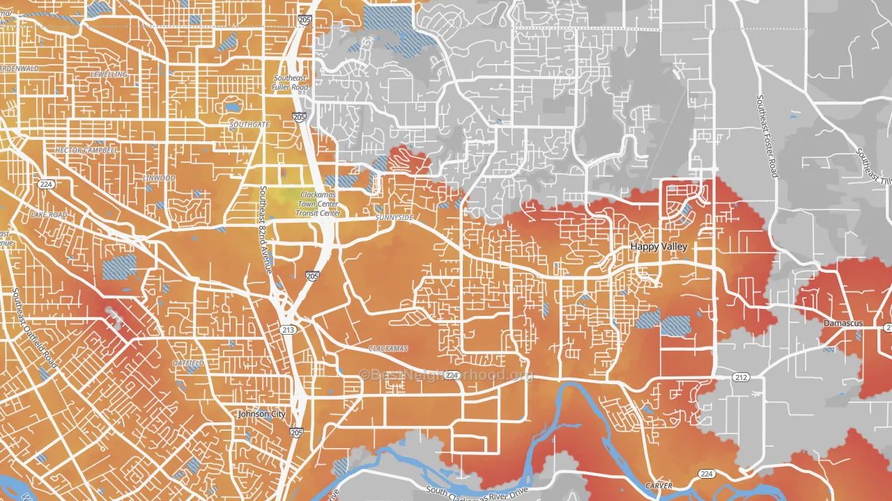 Transit Grade map of Sunnyside, Clackamas, OR