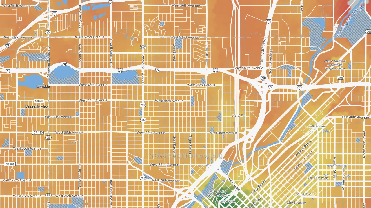 Transit Grade map of Sunnyside, Denver, CO