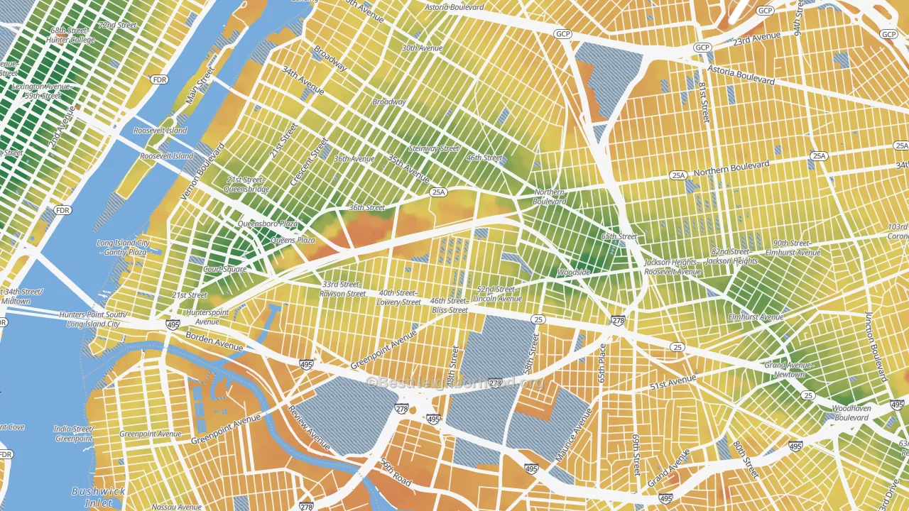 Transit Grade map of Sunnyside, Queens, NY