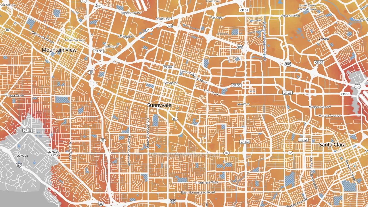 Transit Grade map of Sunnyvale, CA
