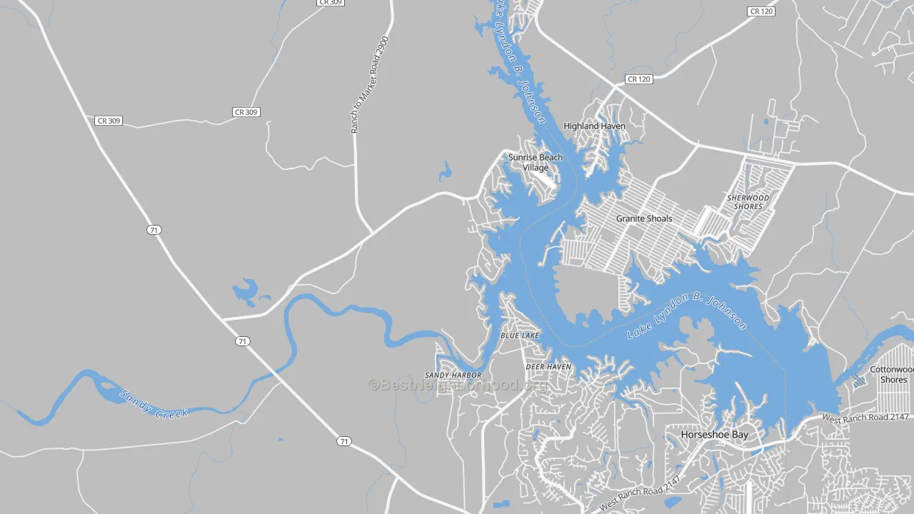 Transit Grade map of Sunrise Beach Village, TX