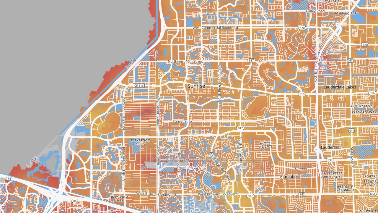 Transit Grade map of Sunrise, FL