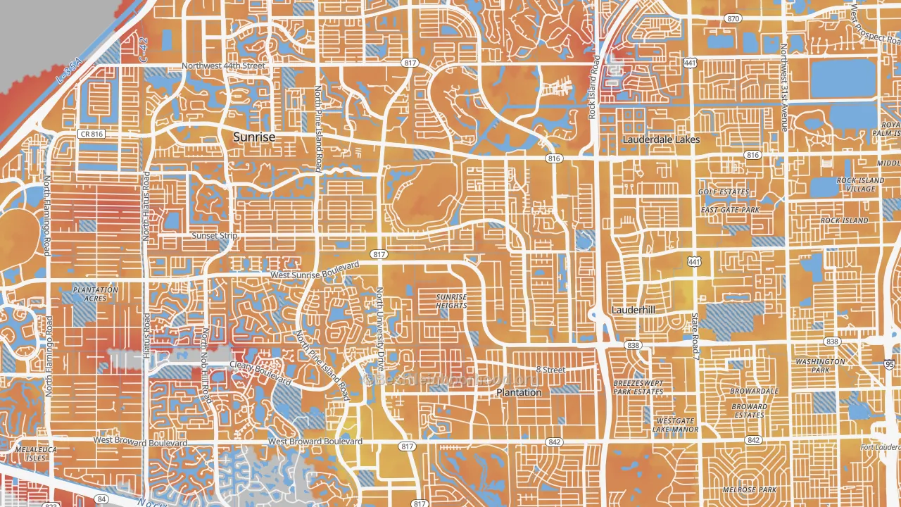Transit Grade map of Sunrise Golf Village East, Sunrise, FL