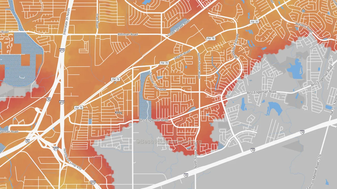 Transit Grade map of Sunrise, San Antonio, TX