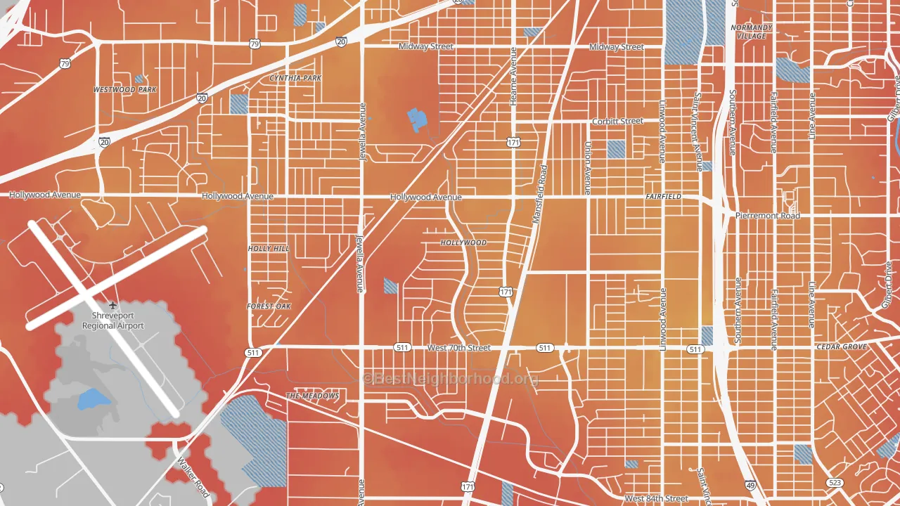 Transit Grade map of Sunset Arcre-Garden Valley-Morningside, Shreveport, LA