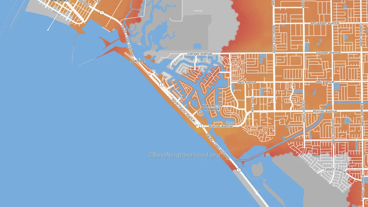Transit Grade map of Sunset Beach, CA