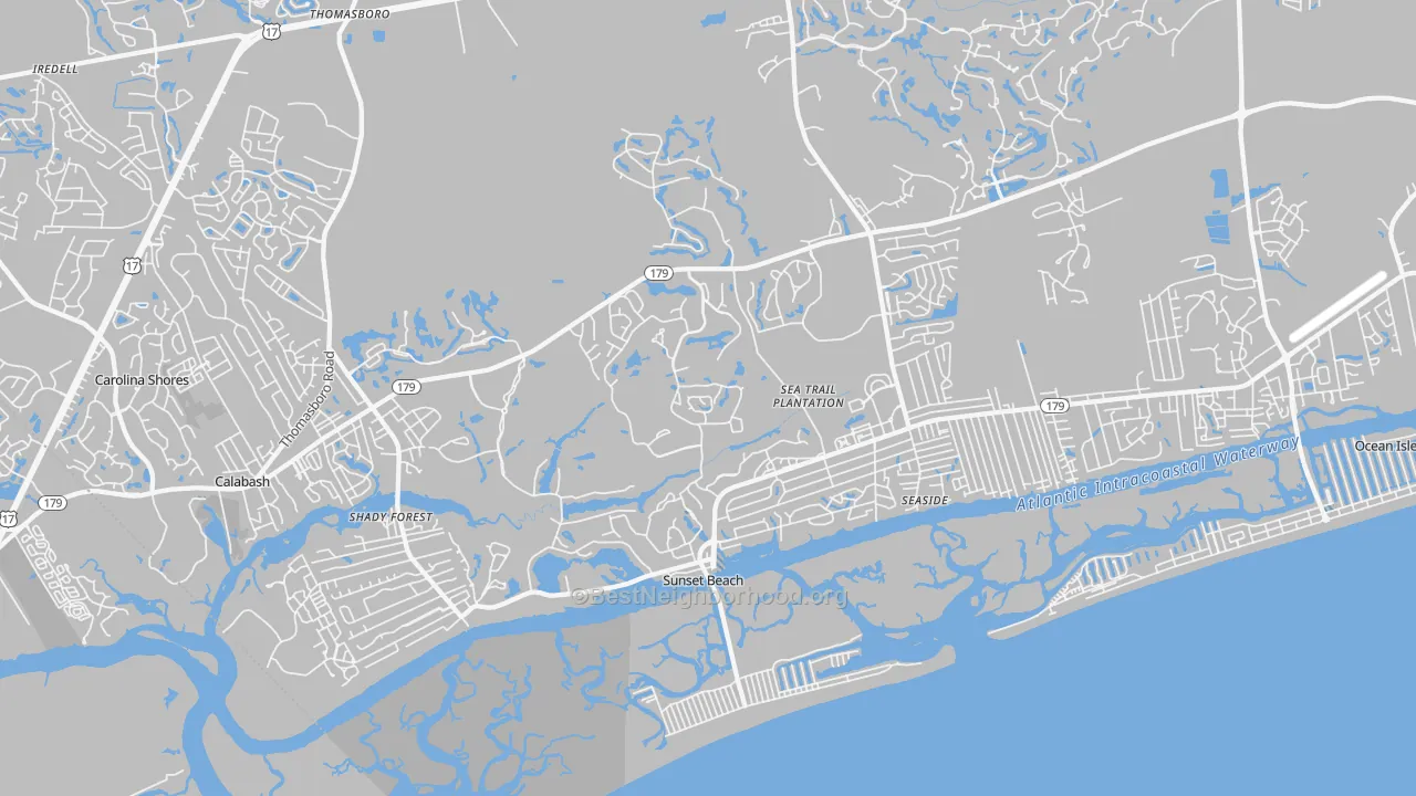 Transit Grade map of Sunset Beach, NC