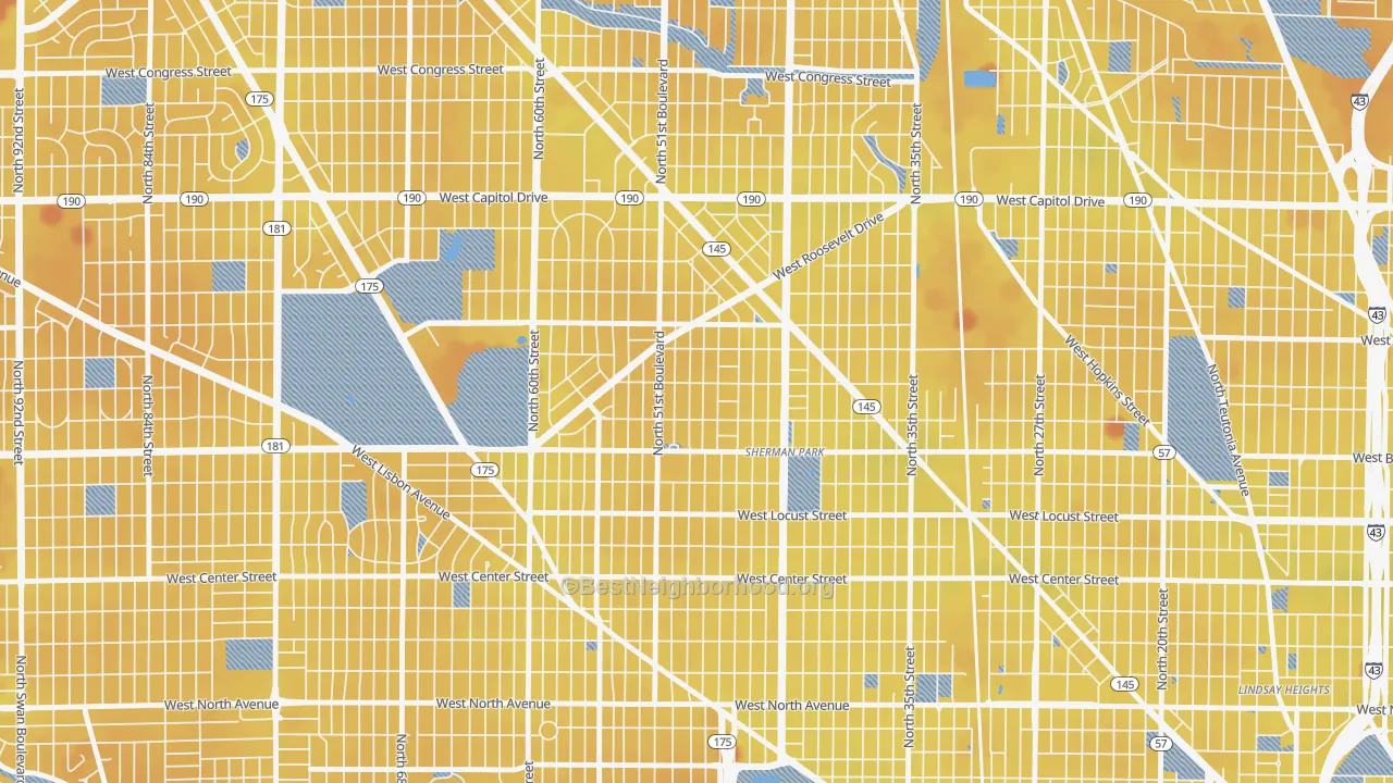 Transit Grade map of Sunset Heights, Milwaukee, WI