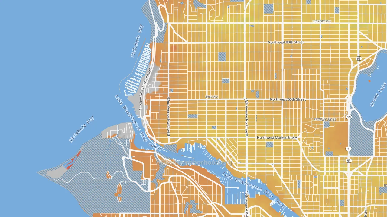 Transit Grade map of Sunset Hill, Seattle, WA