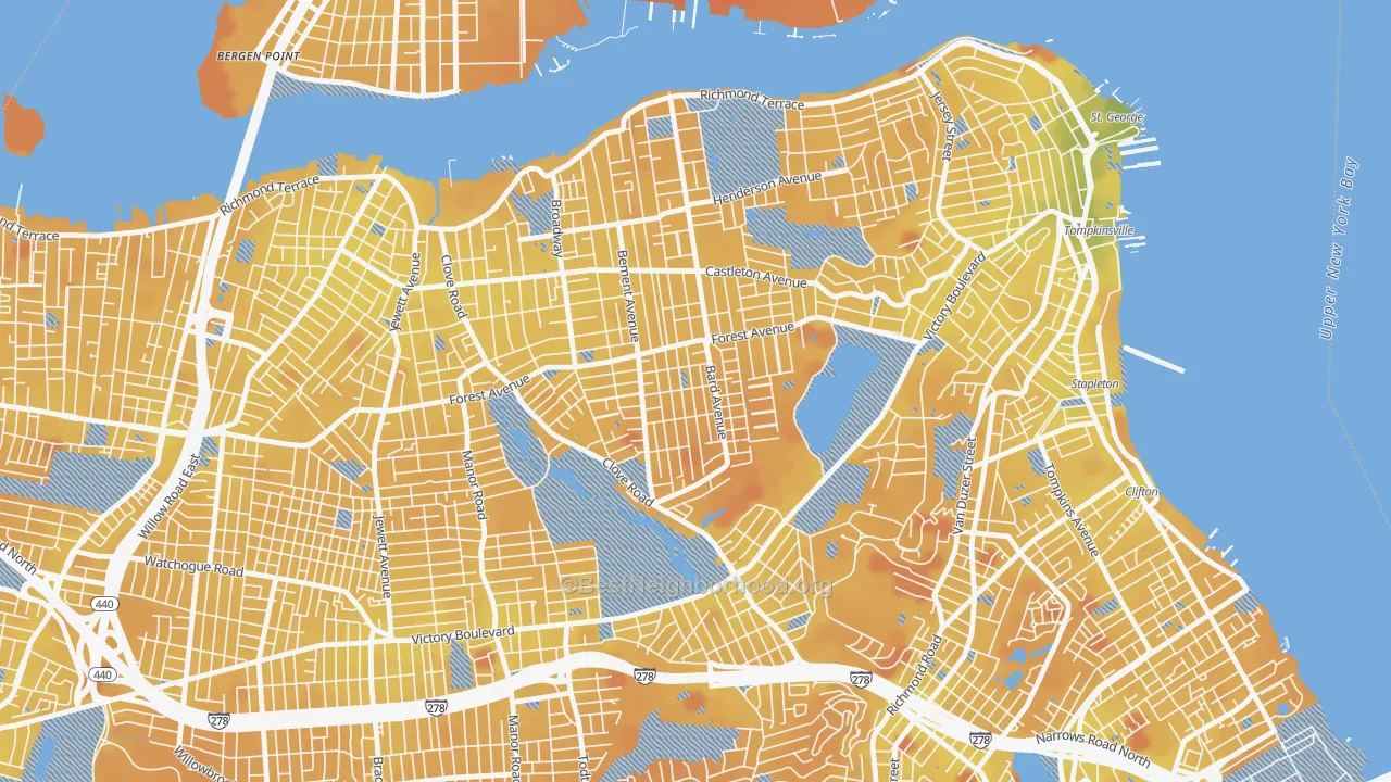 Transit Grade map of Sunset Hill, Staten Island, NY