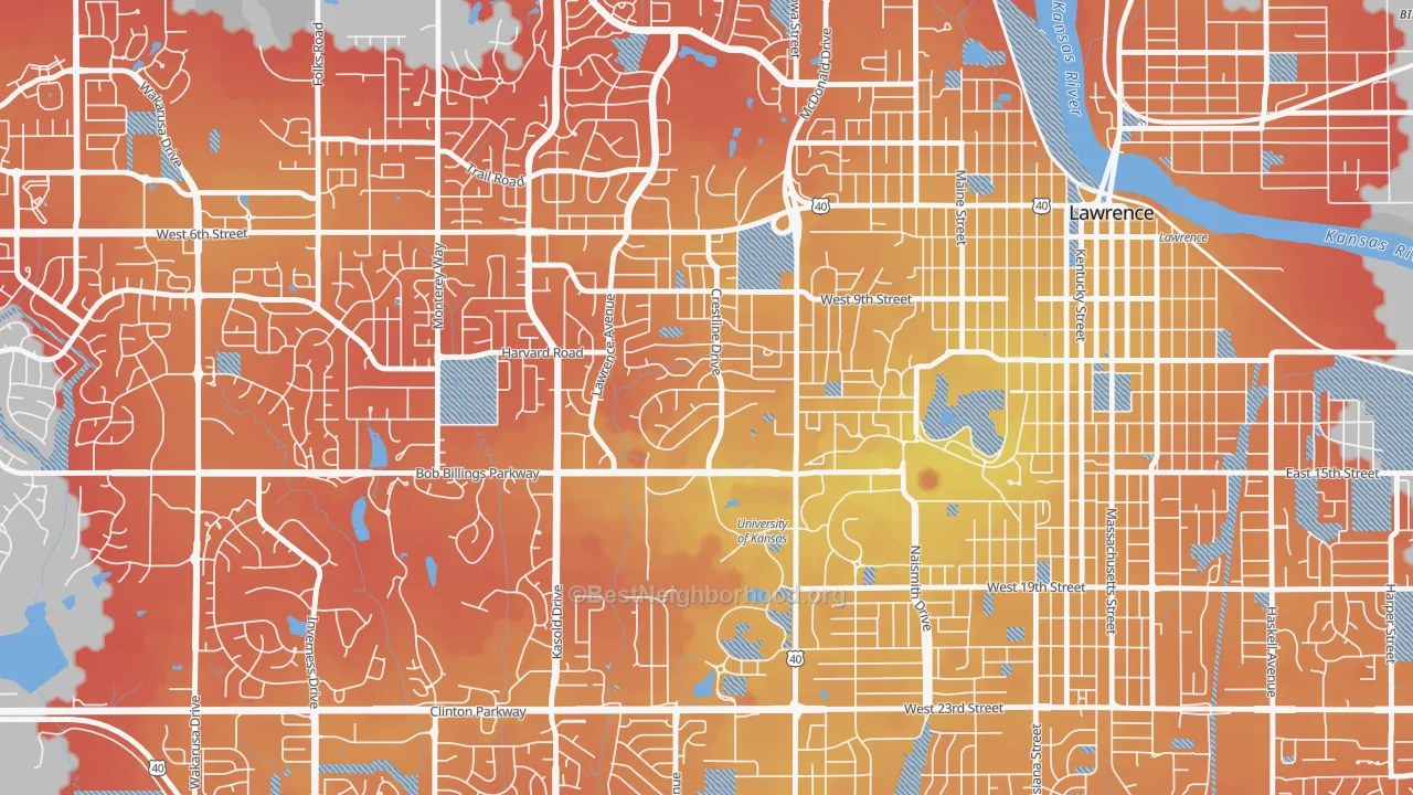 Transit Grade map of Sunset Hills, Lawrence, KS
