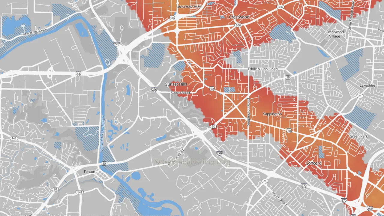 Transit Grade map of Sunset Hills, MO