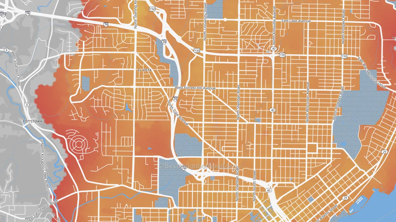 Transit Grade map of Sunset Hills, Peoria, IL
