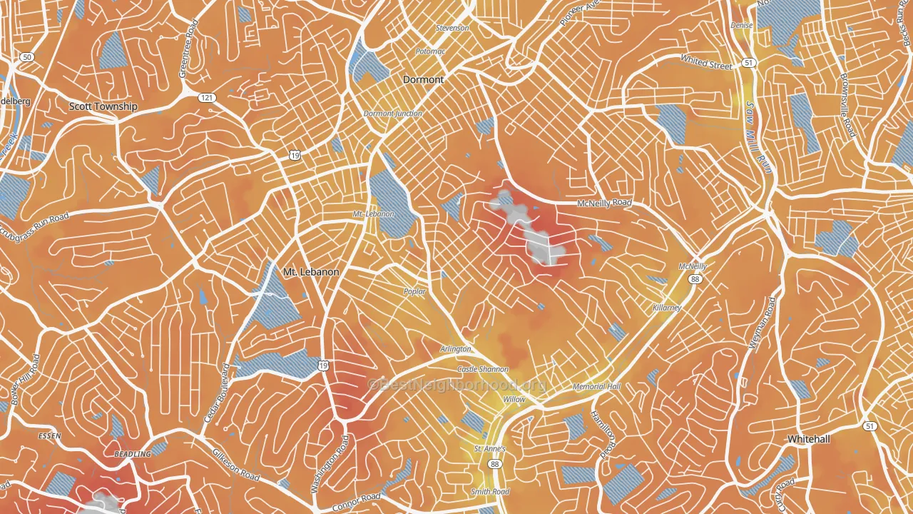 Transit Grade map of Sunset Hills, Pittsburgh, PA