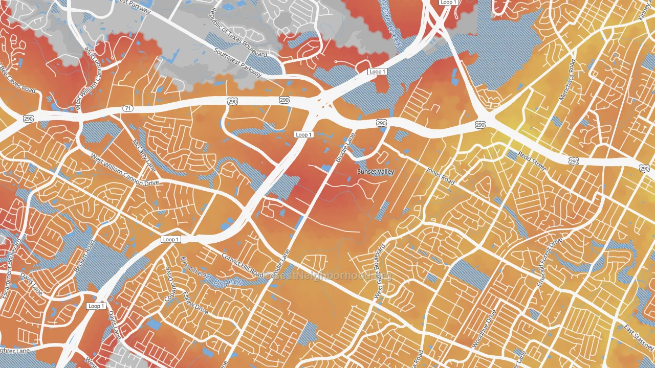 Transit Grade map of Sunset Valley, TX