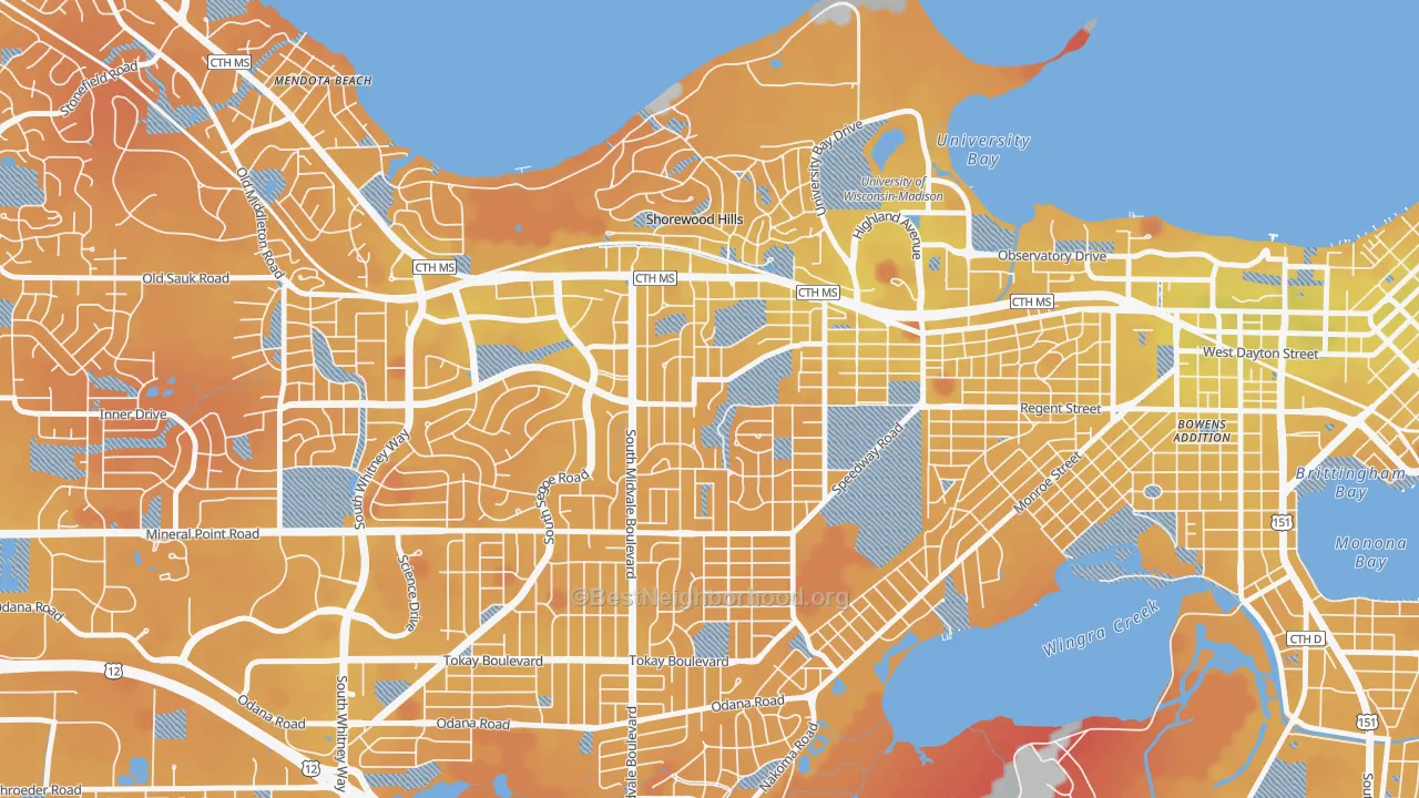 Transit Grade map of Sunset Village, Madison, WI