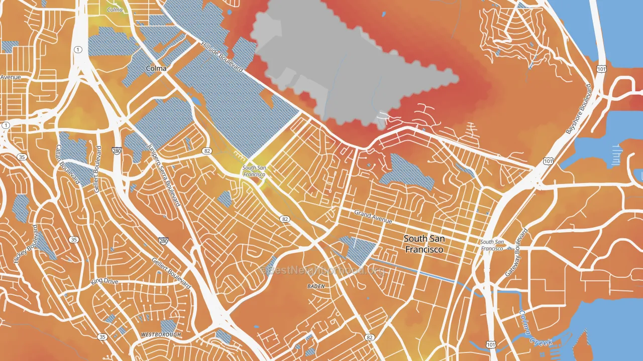 Transit Grade map of Sunshine Gardens, South San Francisco, CA