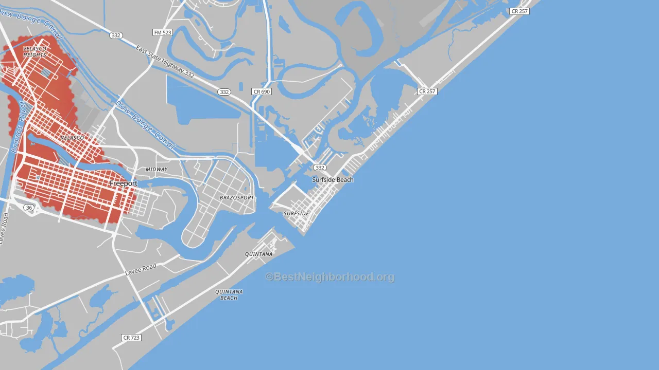 Transit Grade map of Surfside Beach, TX