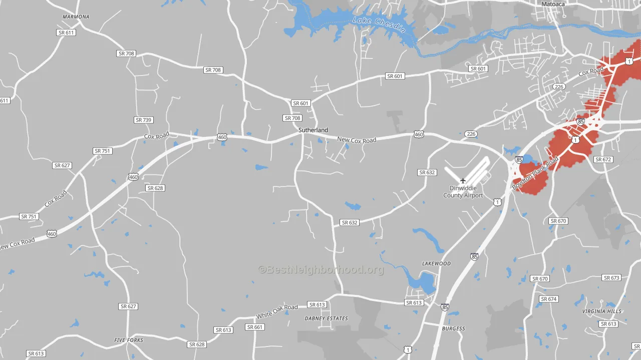 Transit Grade map of Sutherland, VA