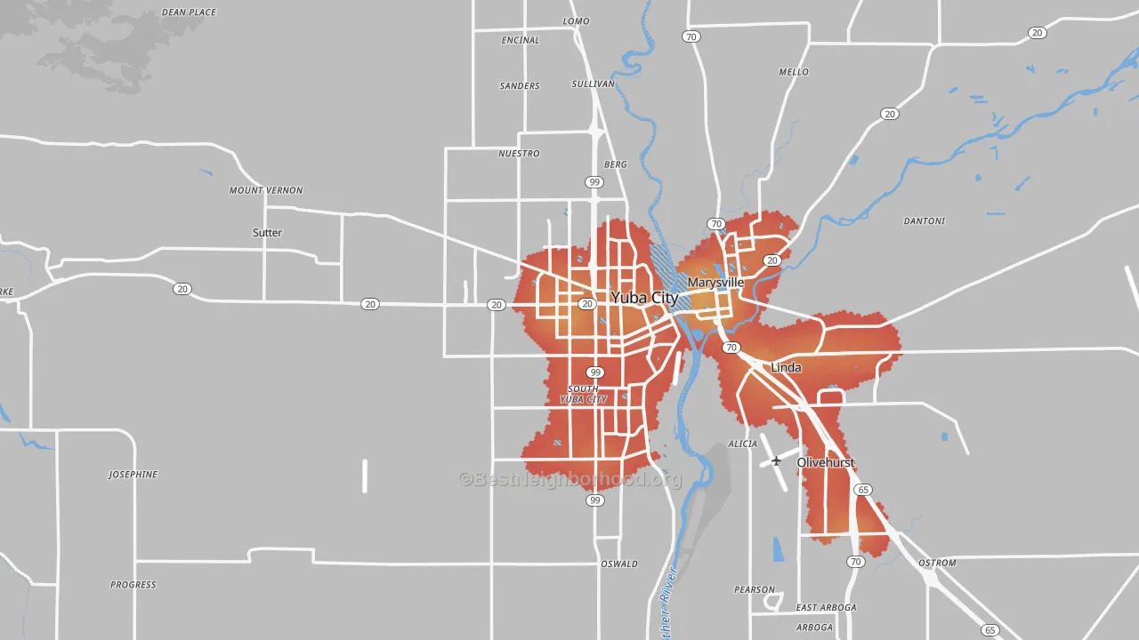 Transit Grade map of Sutter County, CA