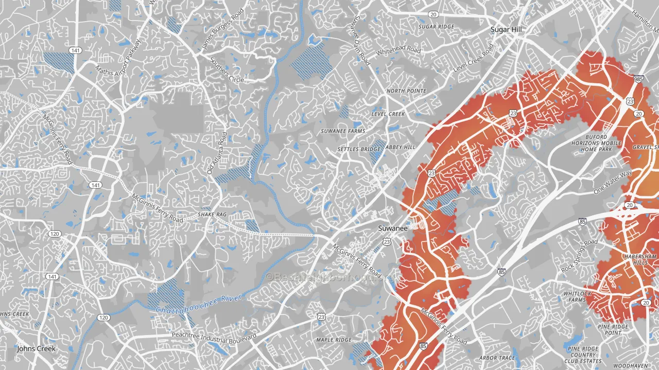 Transit Grade map of Suwanee, GA