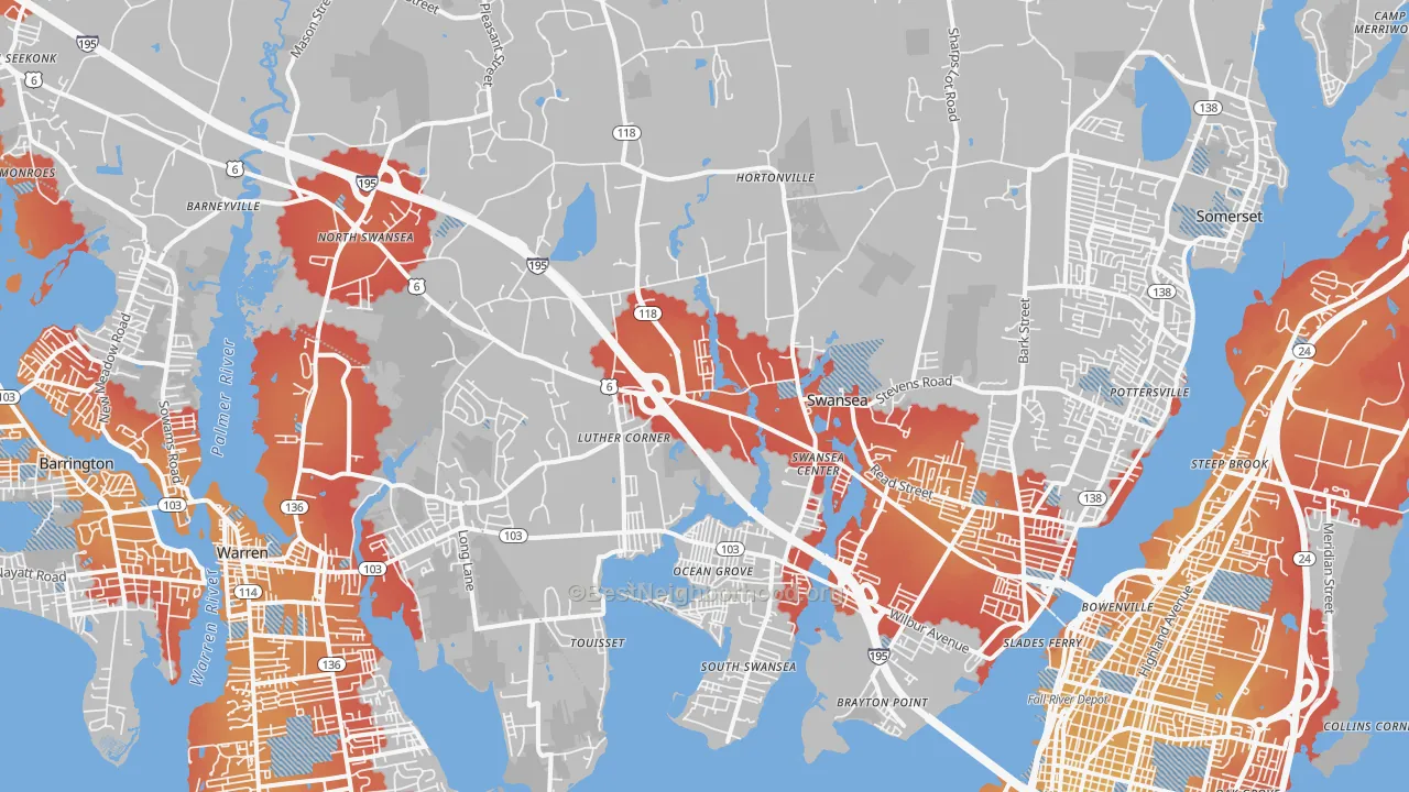 Transit Grade map of Swansea, MA