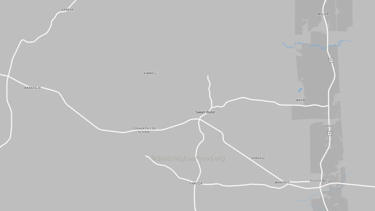 Transit Grade map of Sweet Water, AL