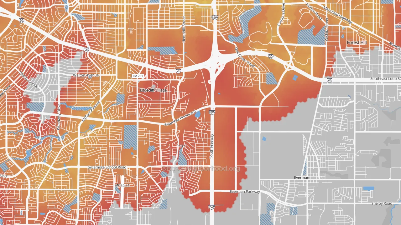 Transit Grade map of Sycamore, Fort Worth, TX