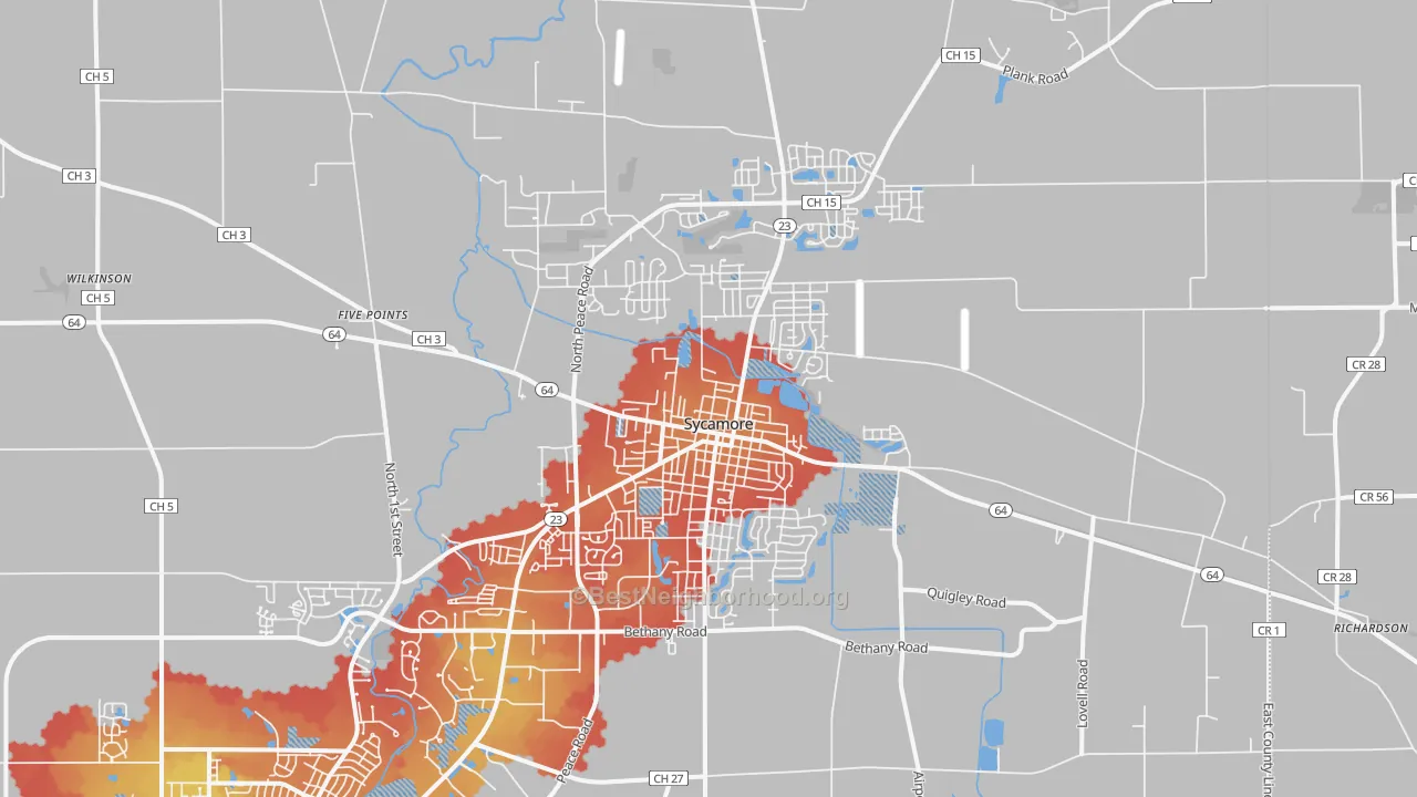 Transit Grade map of Sycamore, IL