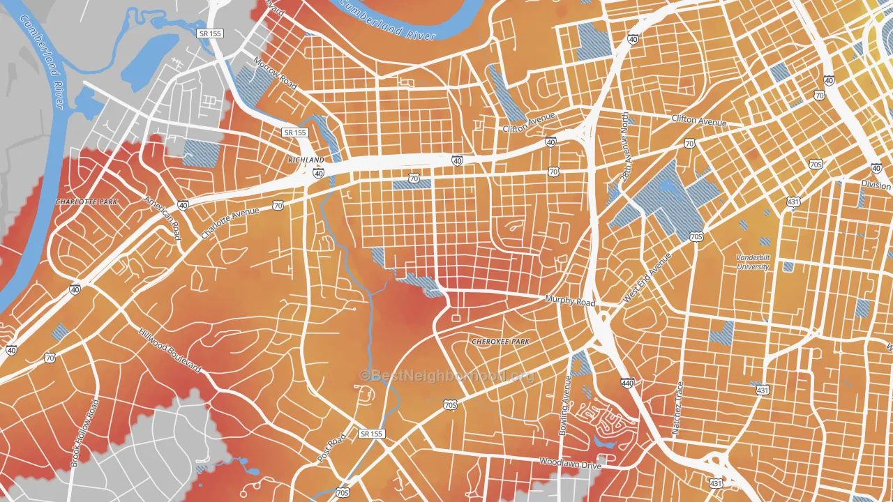 Transit Grade map of Sylvan Park, Nashville, TN