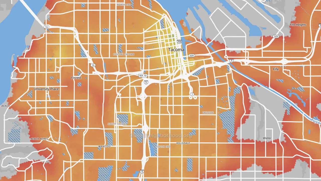 Transit Grade map of Tacoma, WA