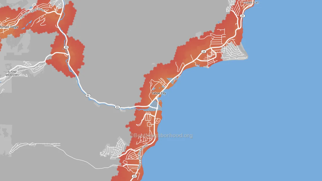 Transit Grade map of Tahoe City, CA
