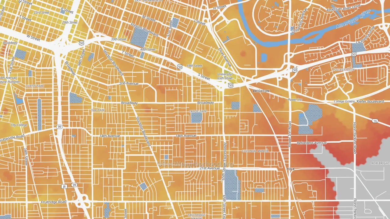 Transit Grade map of Tahoe Park, Sacramento, CA