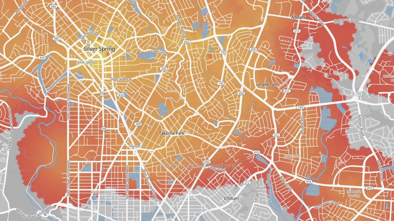 Transit Grade map of Takoma Park, MD