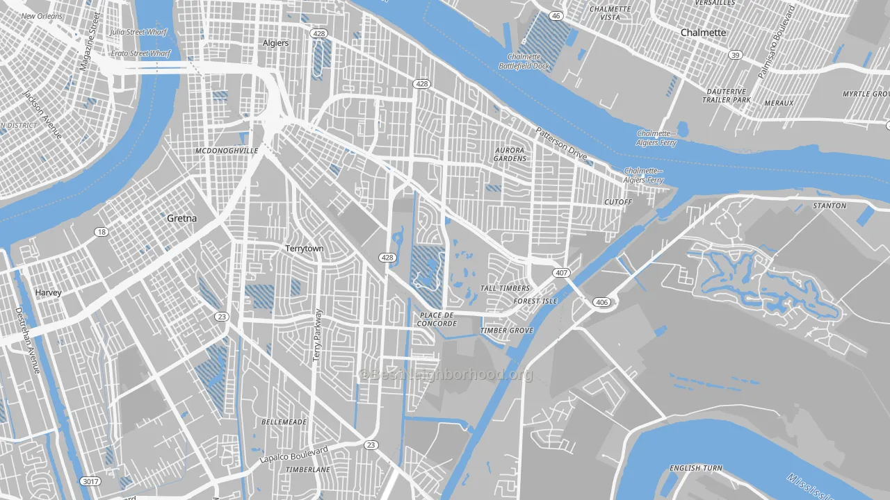 Transit Grade map of Tall Timbers, New Orleans, LA