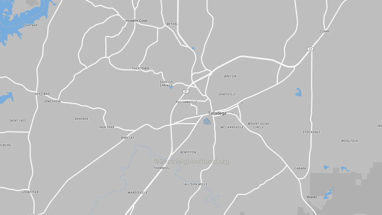 Transit Grade map of Talladega, AL
