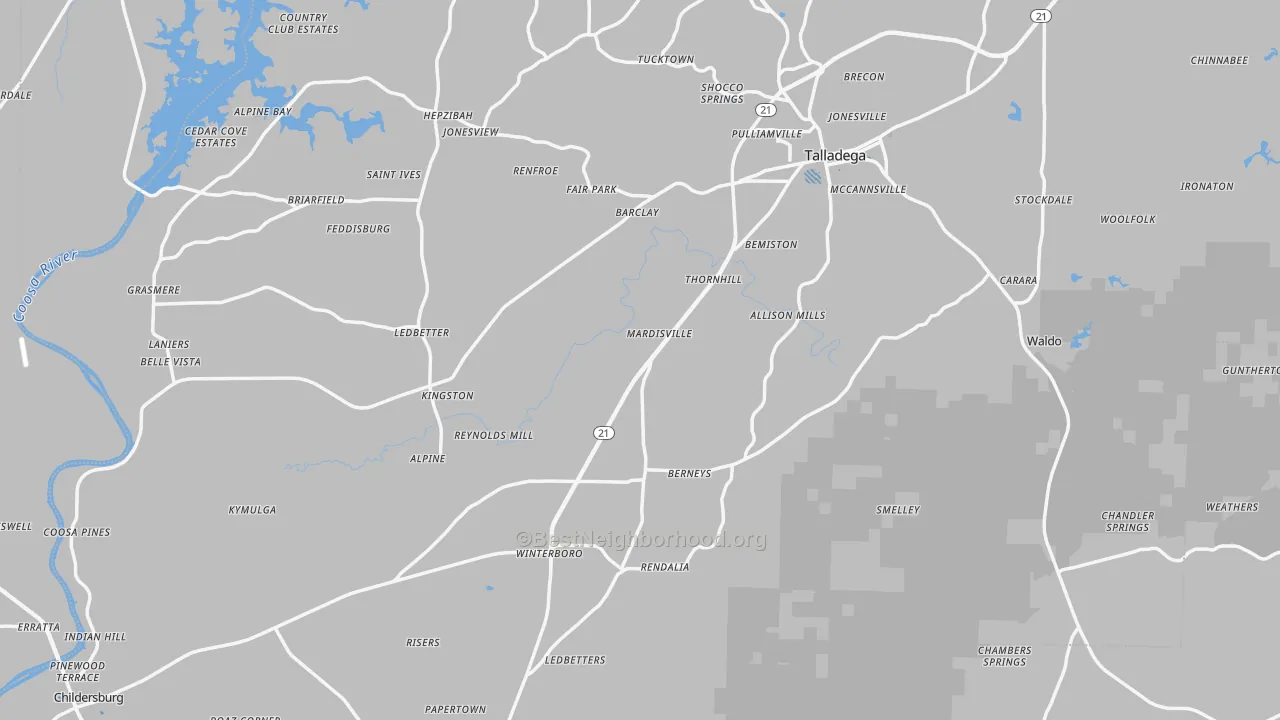 Transit Grade map of Talladega County, AL