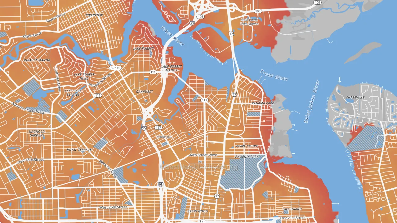 Transit Grade map of Tallulah-North Shore, Jacksonville, FL