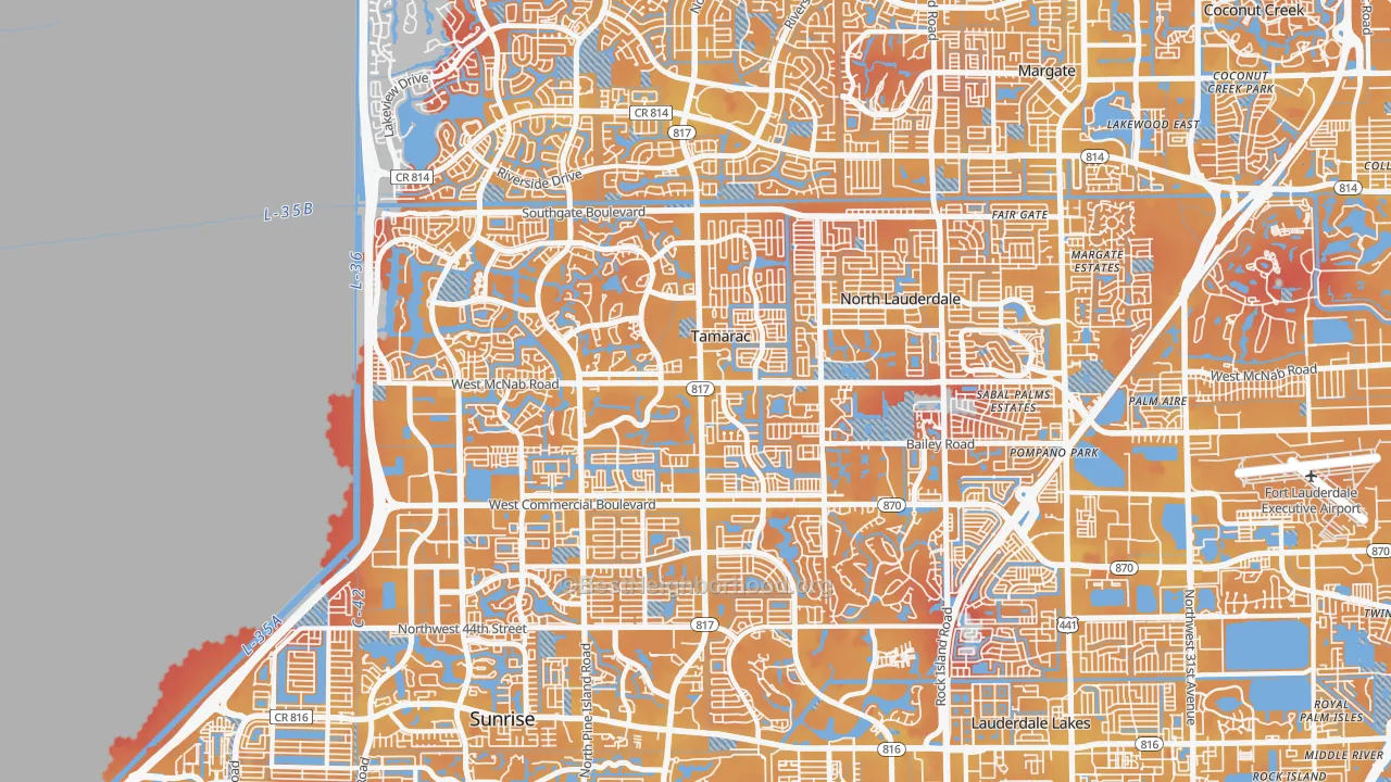 Transit Grade map of Tamarac, FL