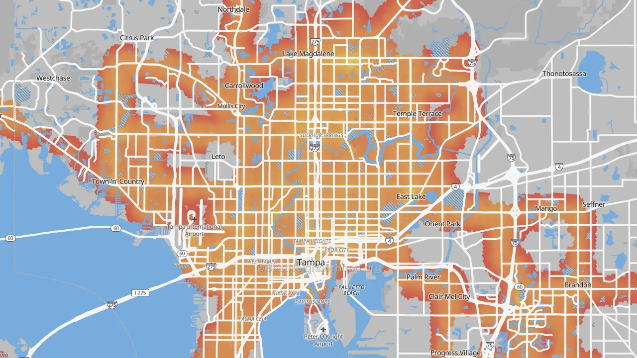 Transit Grade map of Tampa, FL