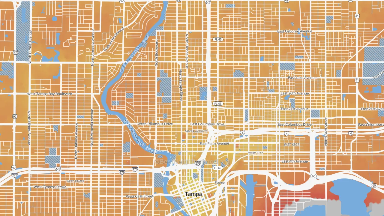 Transit Grade map of Tampa Heights, Tampa, FL