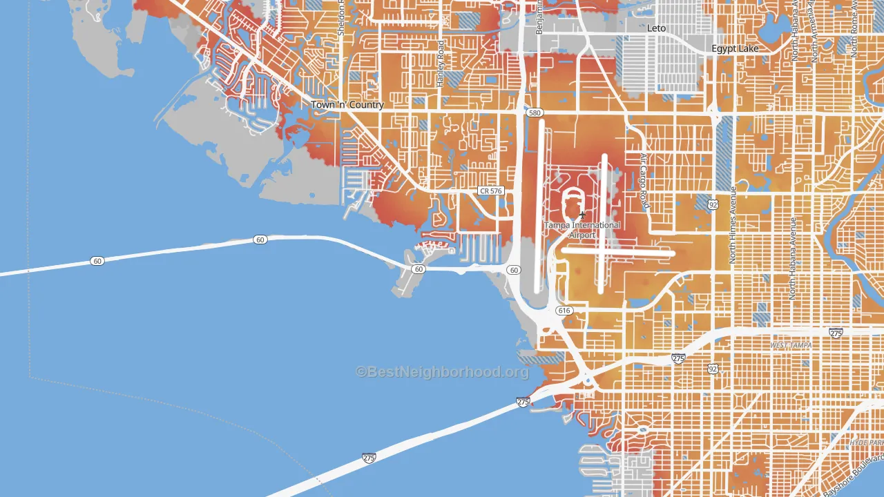 Transit Grade map of Tampa International Airport Area, Tampa, FL