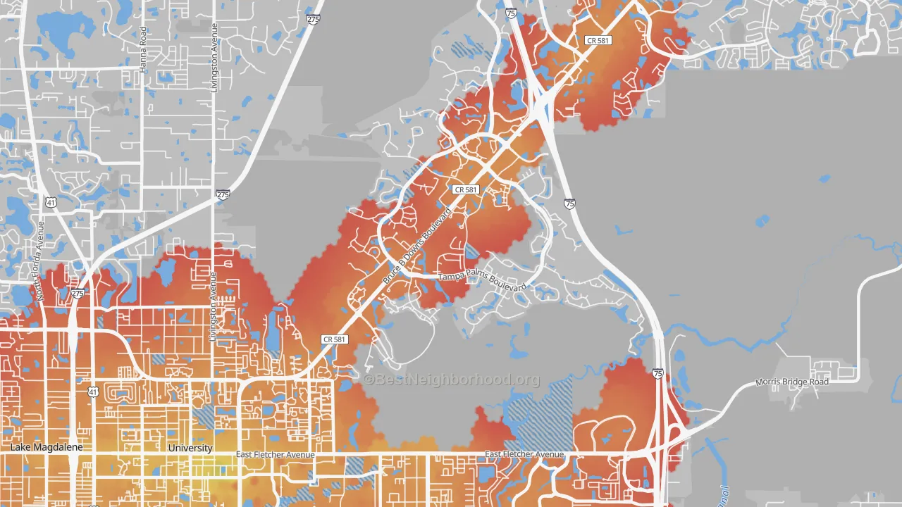 Transit Grade map of Tampa Palms, Tampa, FL