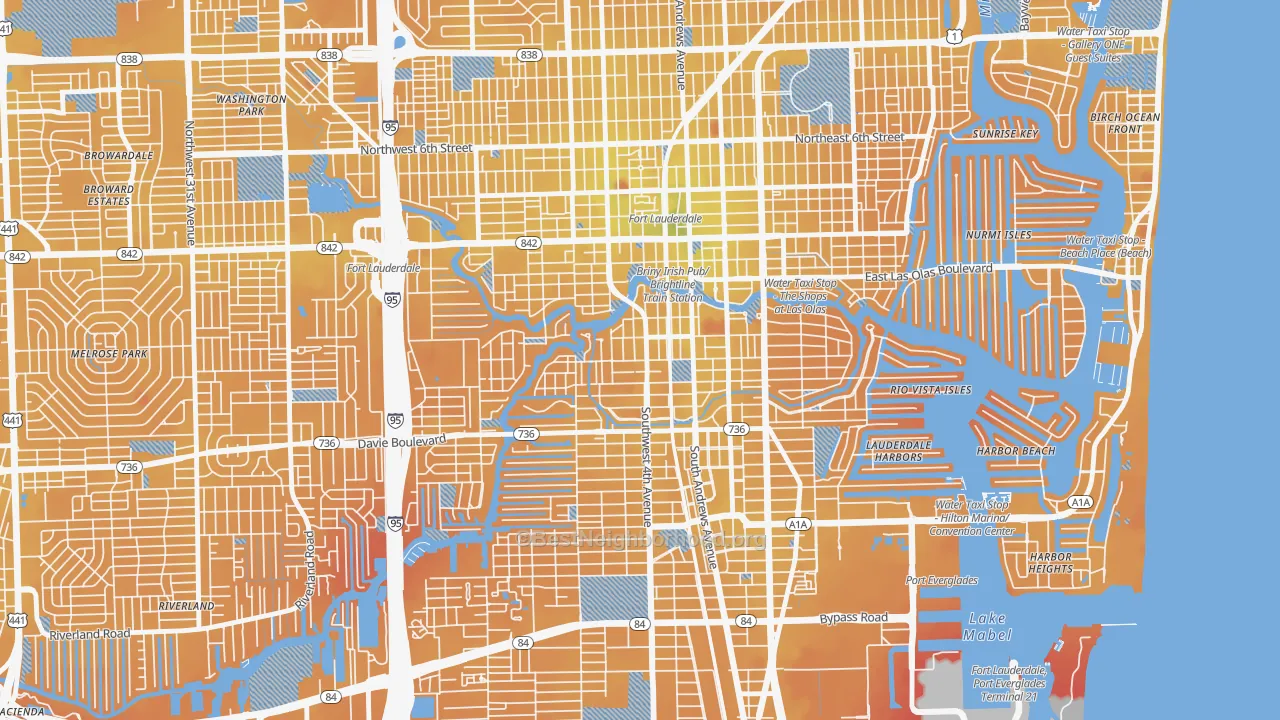 Transit Grade map of Tarpon River, Fort Lauderdale, FL
