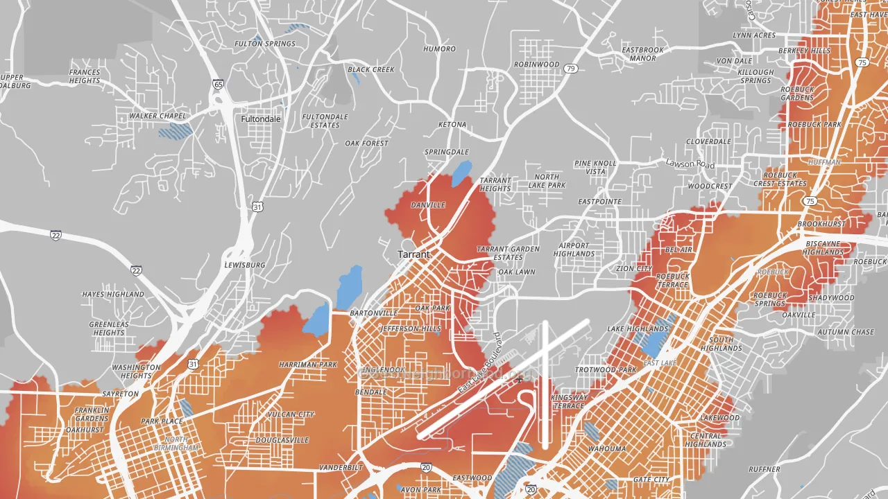 Transit Grade map of Tarrant, AL