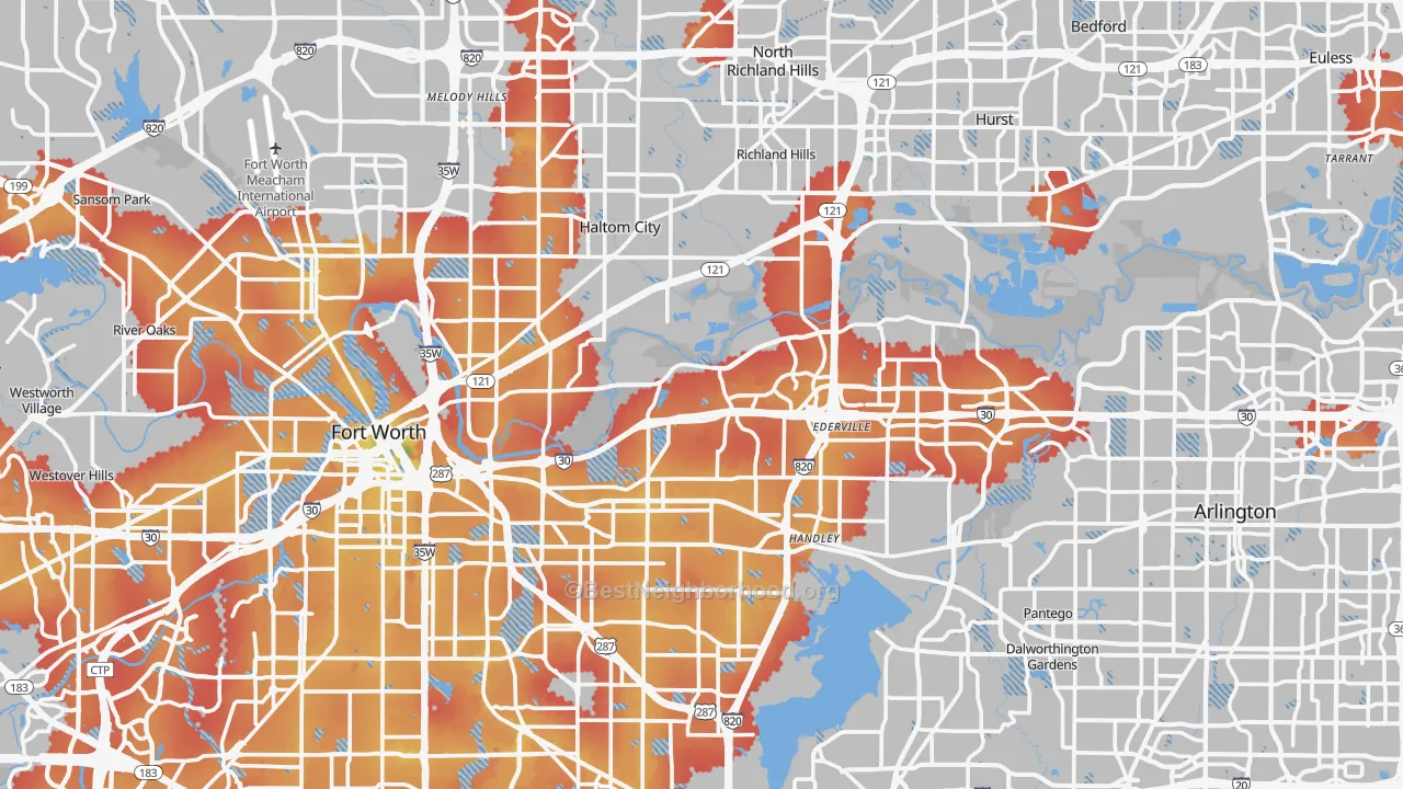 Transit Grade map of Tarrant County, TX