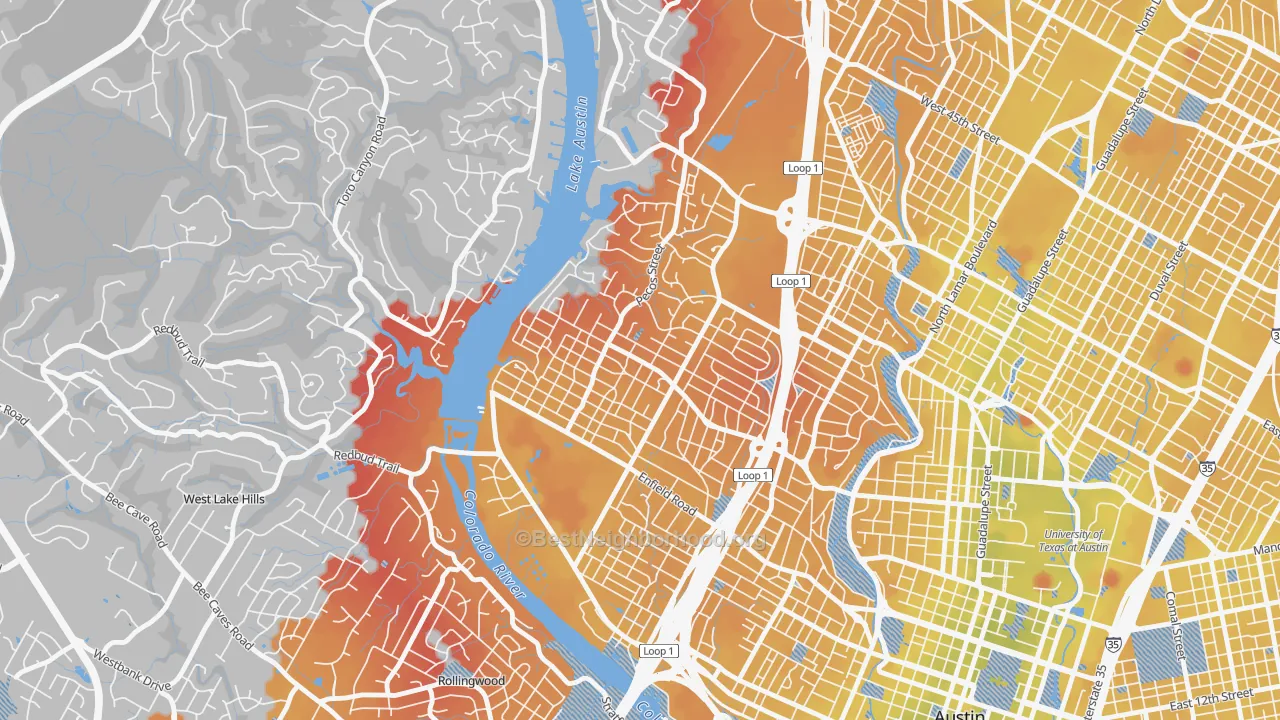 Transit Grade map of Tarrytown, Austin, TX