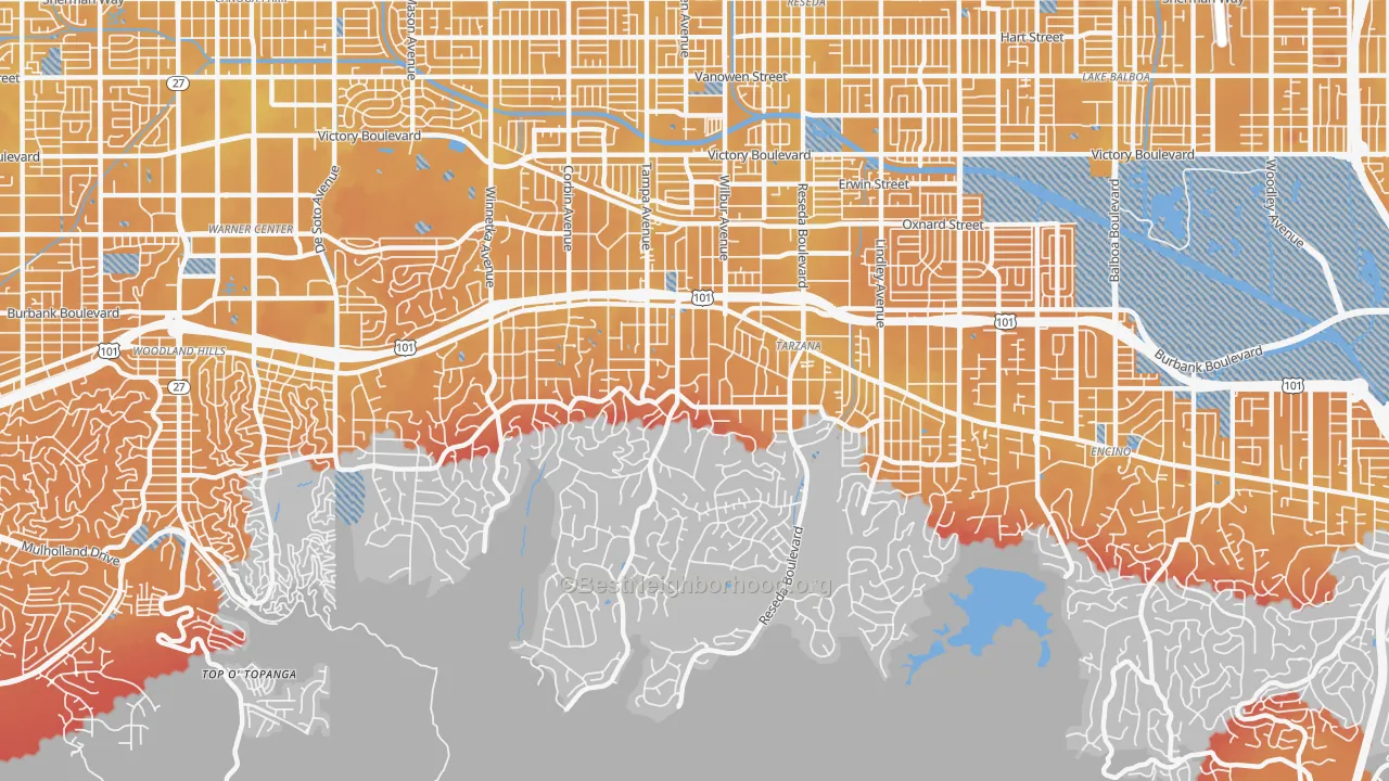 Transit Grade map of Tarzana, CA