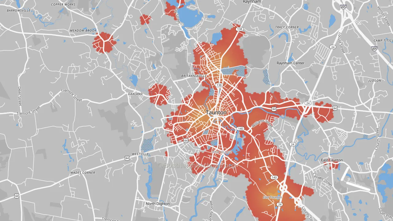 Transit Grade map of Taunton, MA